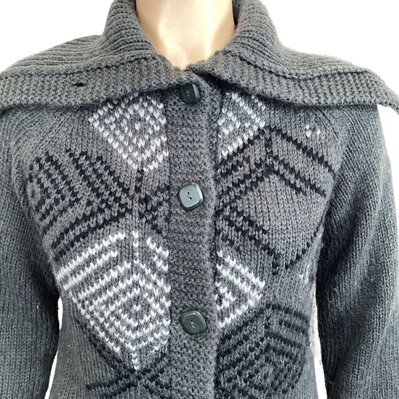 Columbia Sweater Medium Gray Wool Alpaca Blend Knit Button-Up Cardigan - Picture 4 of 9